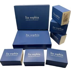 Lot 8 Lia Sophia Empty Jewelry Boxes with Foam - Blue with White Lettering